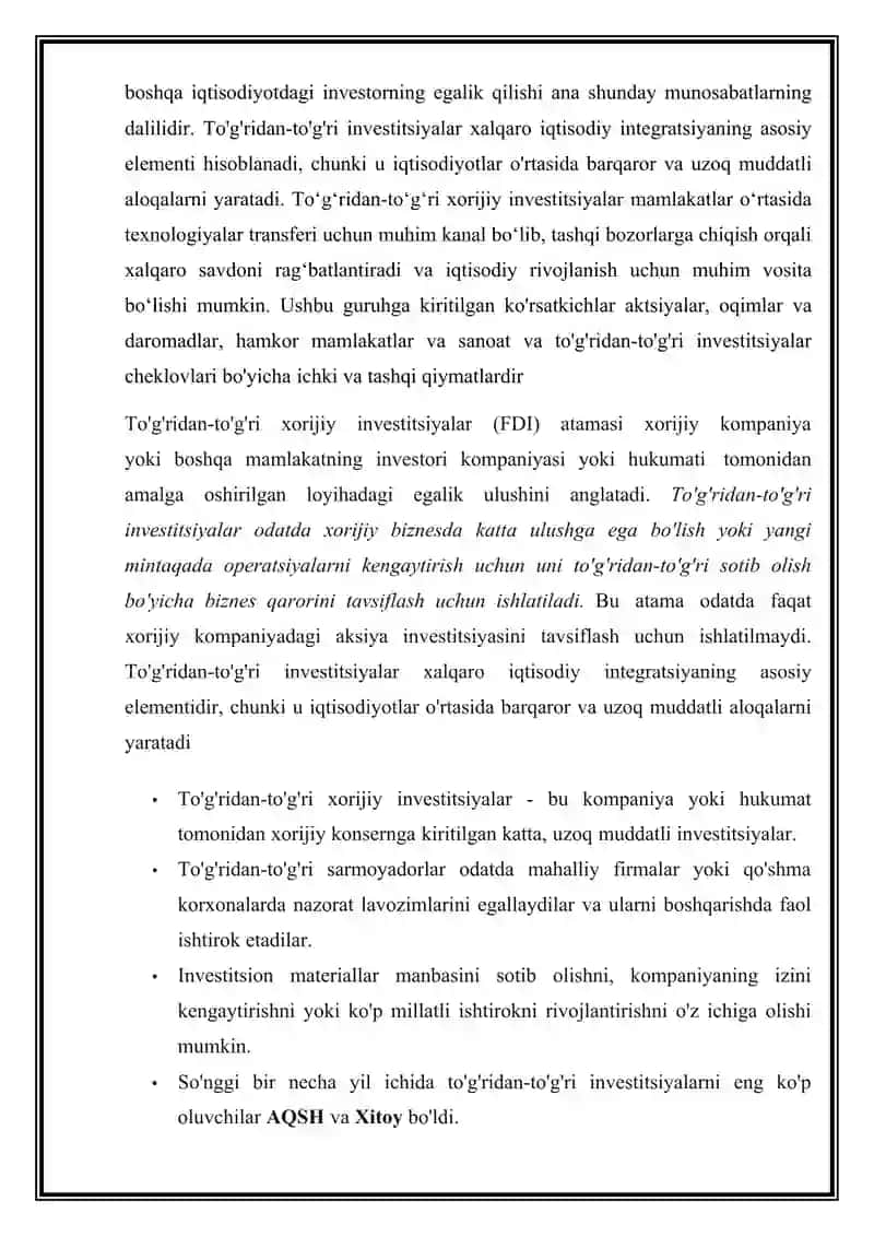 Maqola, O`zbekiston va Yevropa ittifoqida to'g'ridan-to'g'ri xorijiy investitsiyalar (FDI) ni tartibga solish : ikki tomonlaman investitsiyalar (BITS) 3