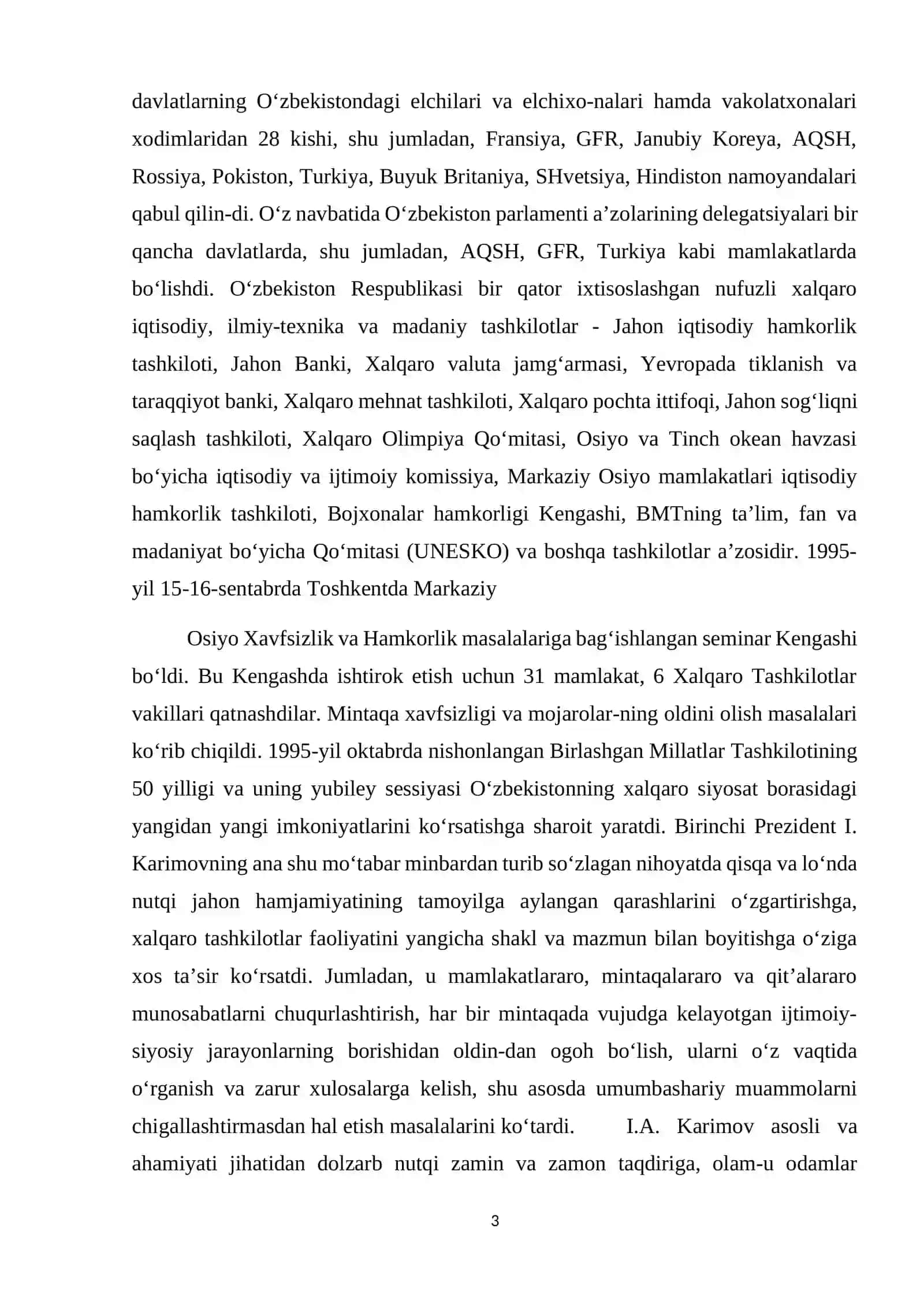 Markaziy Osiyoda xavfsizlik masalalari, terrorizm, giyohvandlik va odam savdosiga qarshi kurashda O‘zbekiston Respublikasining faolligi 3