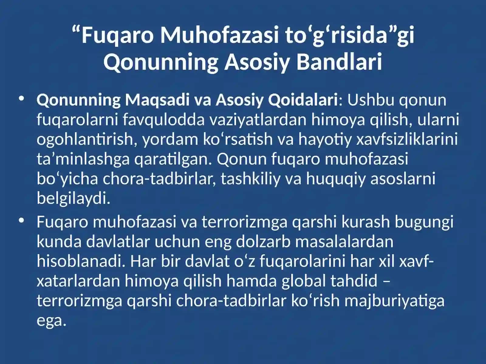 "Fuqaro Muhofazasi to`g`risida”gi qonun bandlarini o`rganish 3
