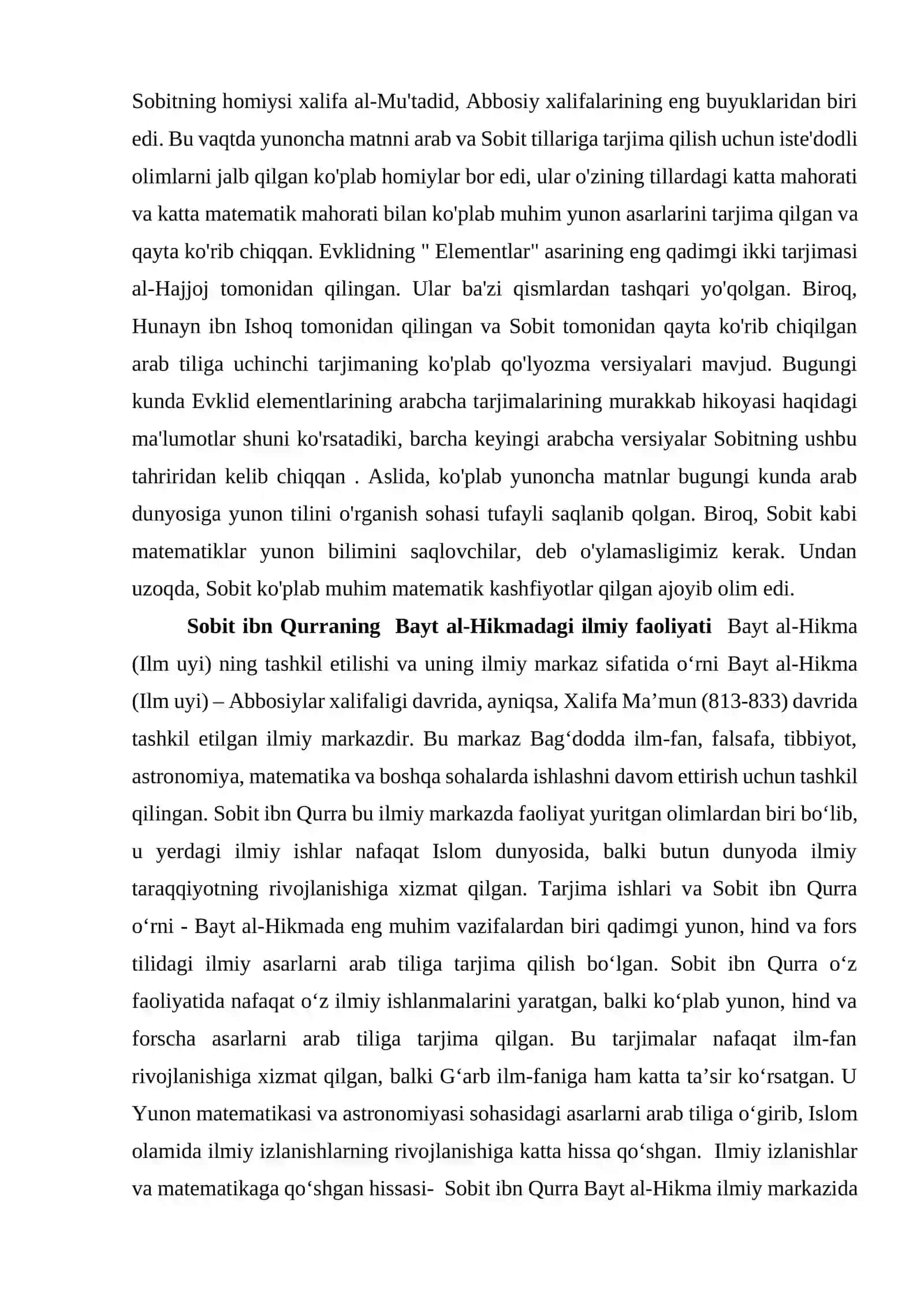 Sobit Ibn Qurra (836-901)NING BAYT AL HIKMADAGI ILMIY FAOLIYATI 3