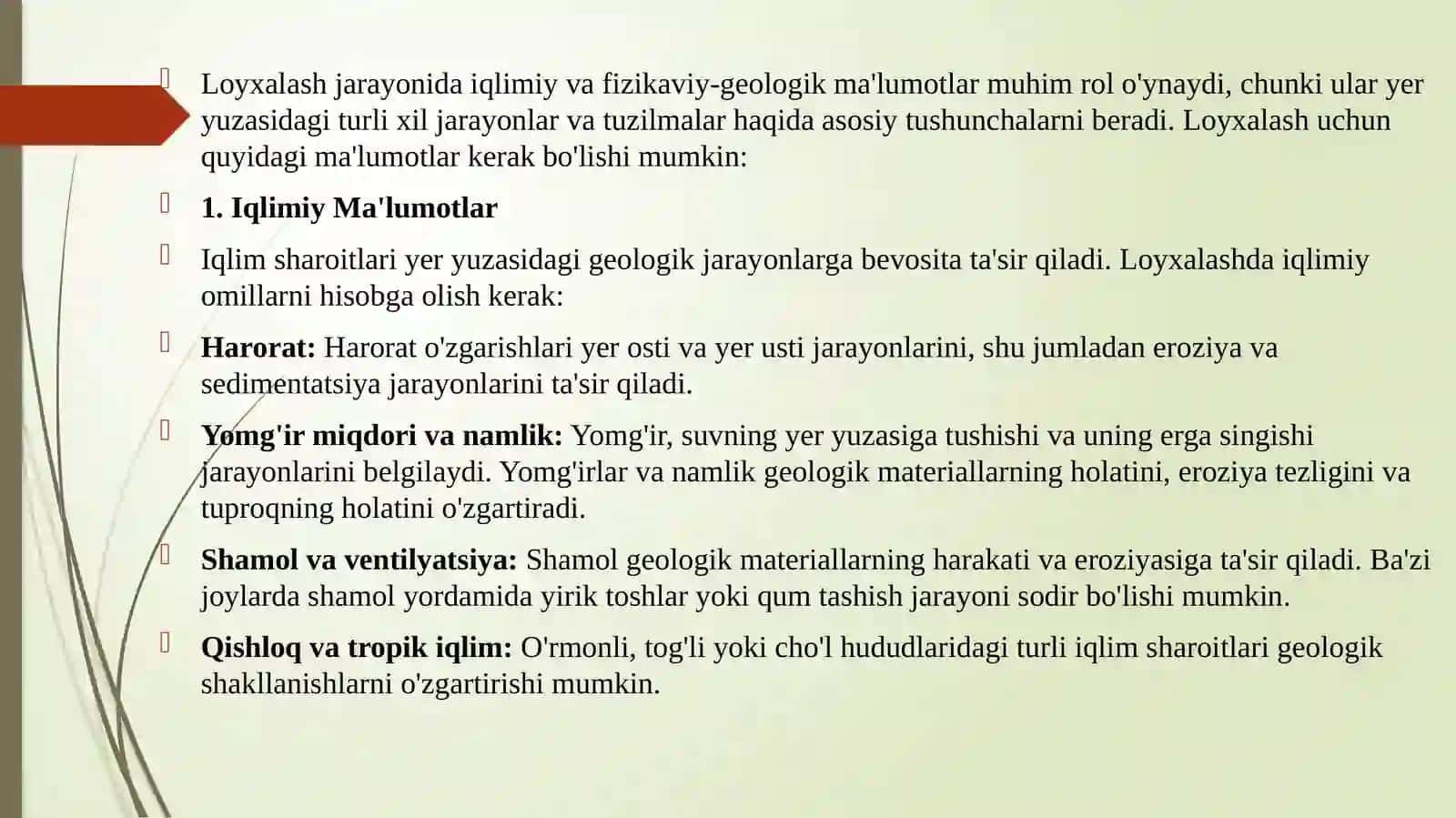 Loyxalash uchun iqlimiy va fizikaviy geologik malumotlar 3