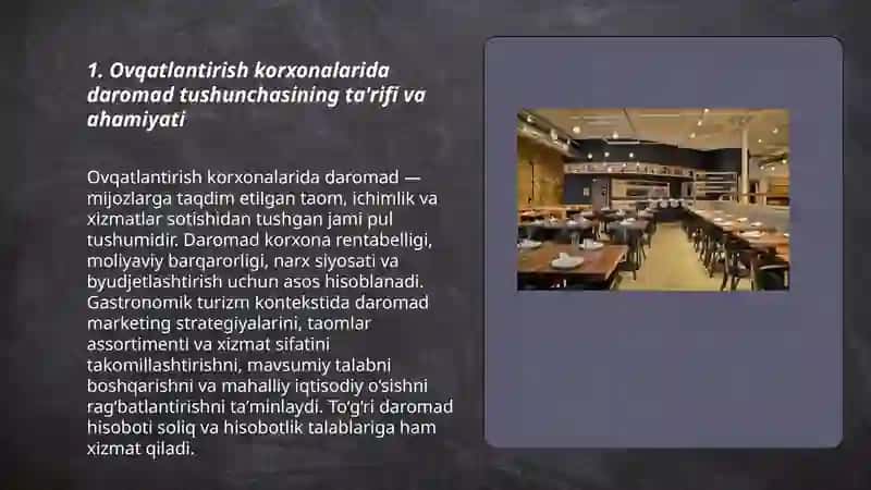 Ovqatlantirish korxonalarida daromad tushunchasi mavzusida taqdimot 3