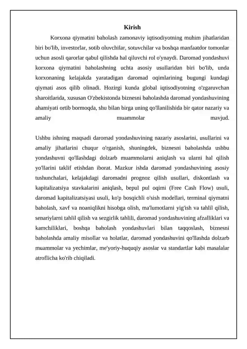 Daromad Yondashuvi: Asosiy Tushunchalar va Usullar 3
