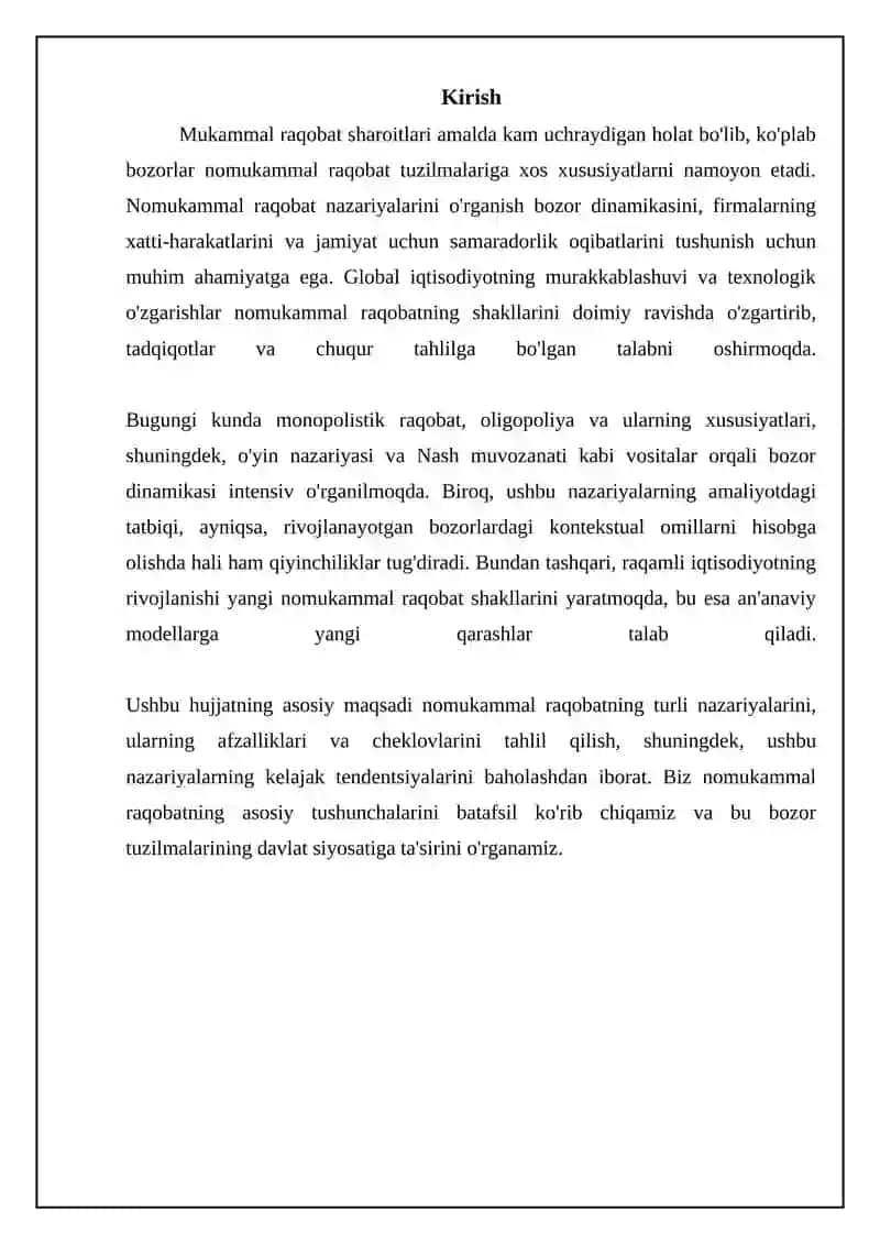 nomukammal raqobat bozori nazariyalari 3