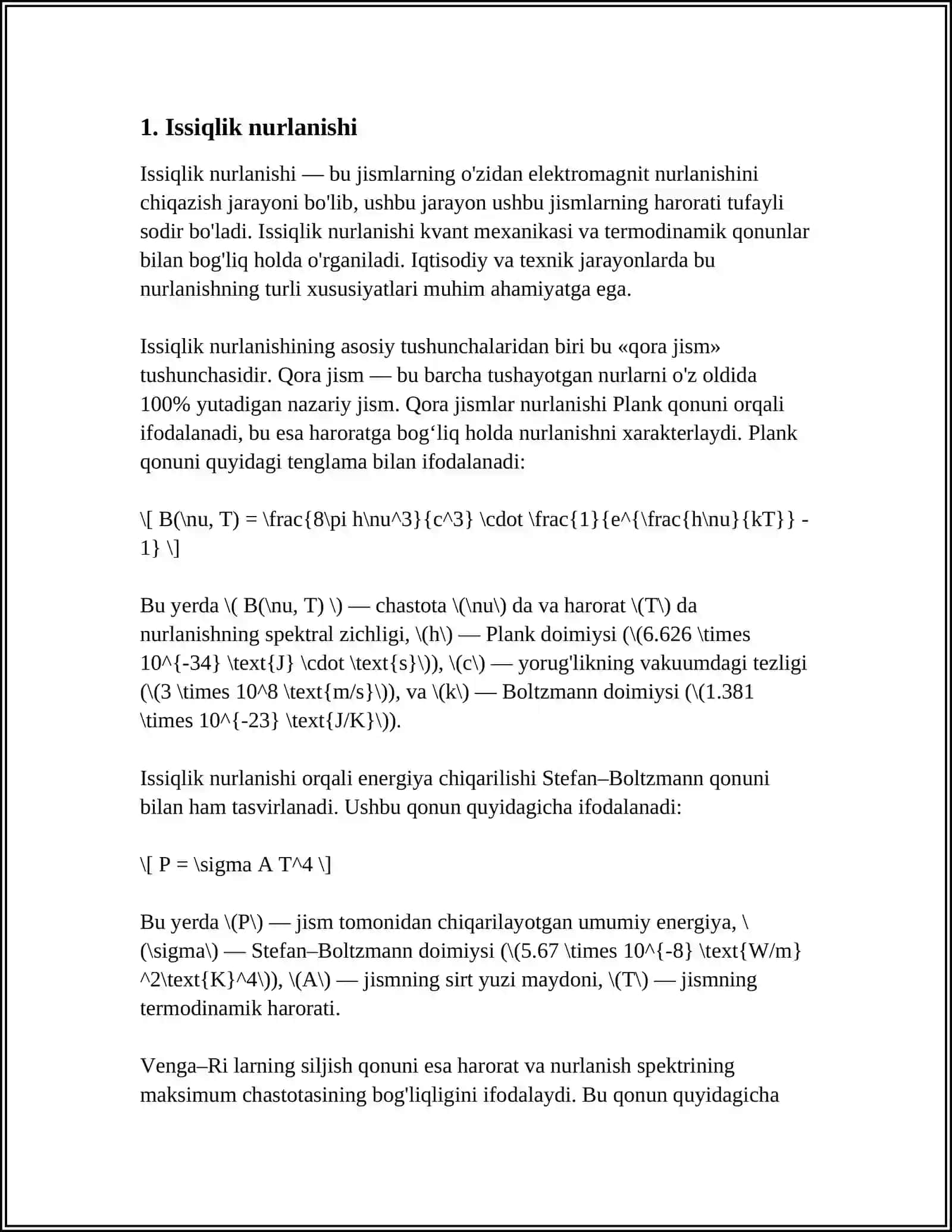 ISSIQLIK NURLANISHI. ABSOLYUT QORA JISM UCHUN ISSIQLIK NURLANISH QONUNLARI 3