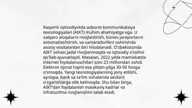 Raqamli iqtisodiyotni rivojlantirishda axborot kommunikatsiya texnologiyalarini o'rni 3