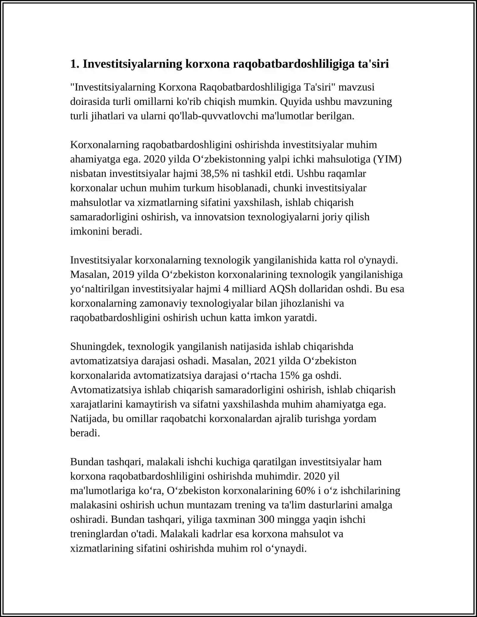 INVESTITSIYALAR KORXONA ISHLAB CHIQARISH SALOHIYATINI RIVOJLANTIRISH VA MUSTAHKAMLASH VOSITALARI SIFATIDA 3