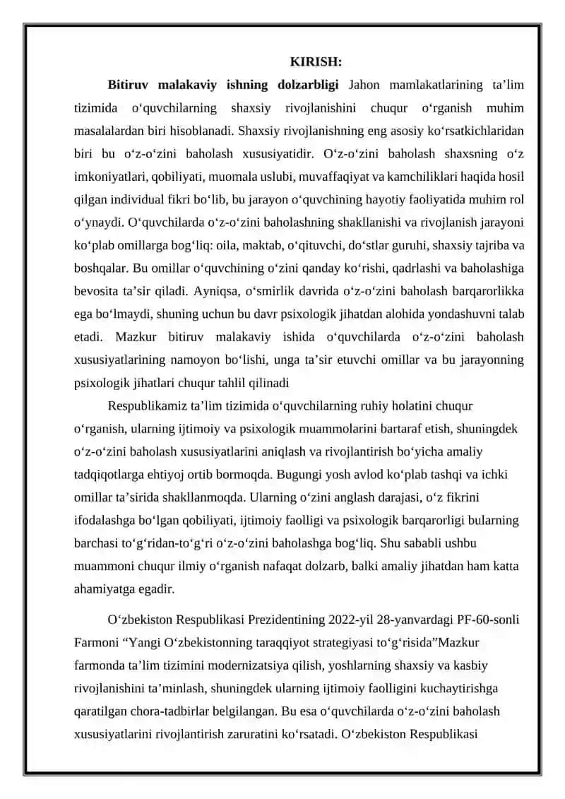 O‘QUVCHILARDA O‘Z- O‘ZINI BAHOLASH XUSUSIYATLARINING NAMOYON BO’LISHINING PSIXOLOGIK JIHATLARI 3