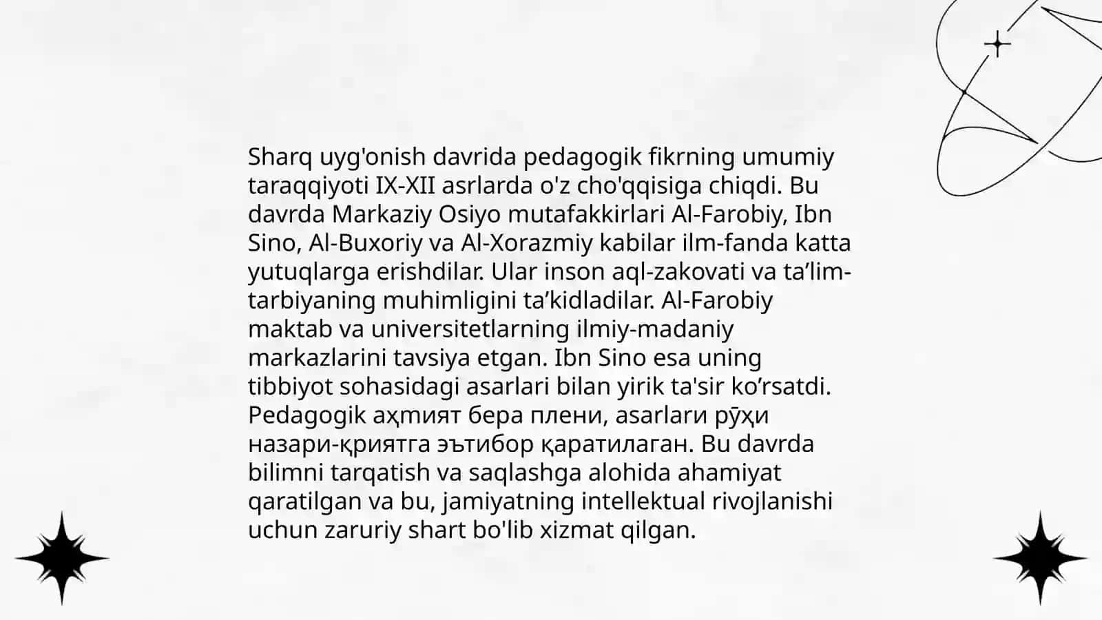 Sharq uyg‘onish davrida pedagogik fikr taraqqiyoti (Al-Xorazmiy al-Farobiy, ta'lim-tarbiyaga oid qarashlari 3