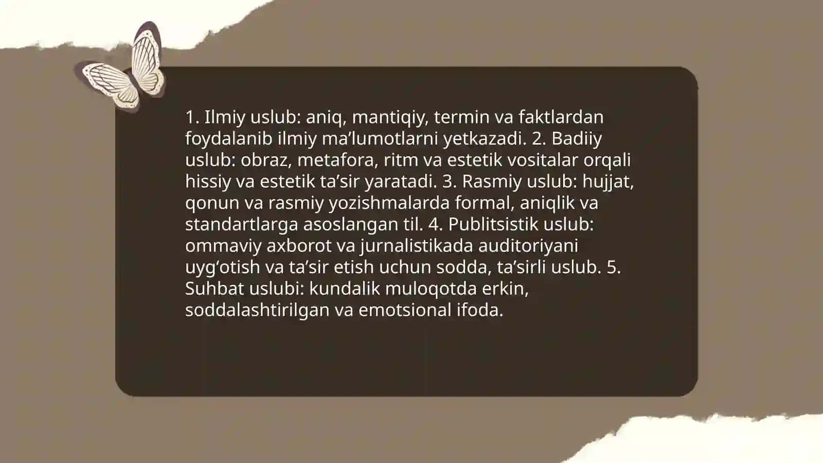 Tilning uslubiy koʻrinishlari va ularning ta’riflari 3