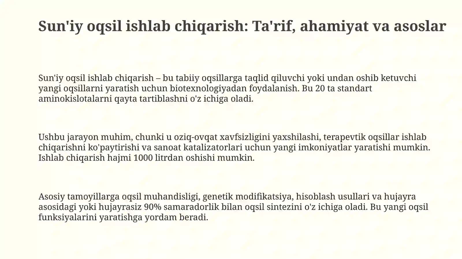 Sun'iy oqsil ishlab chiqarish 3