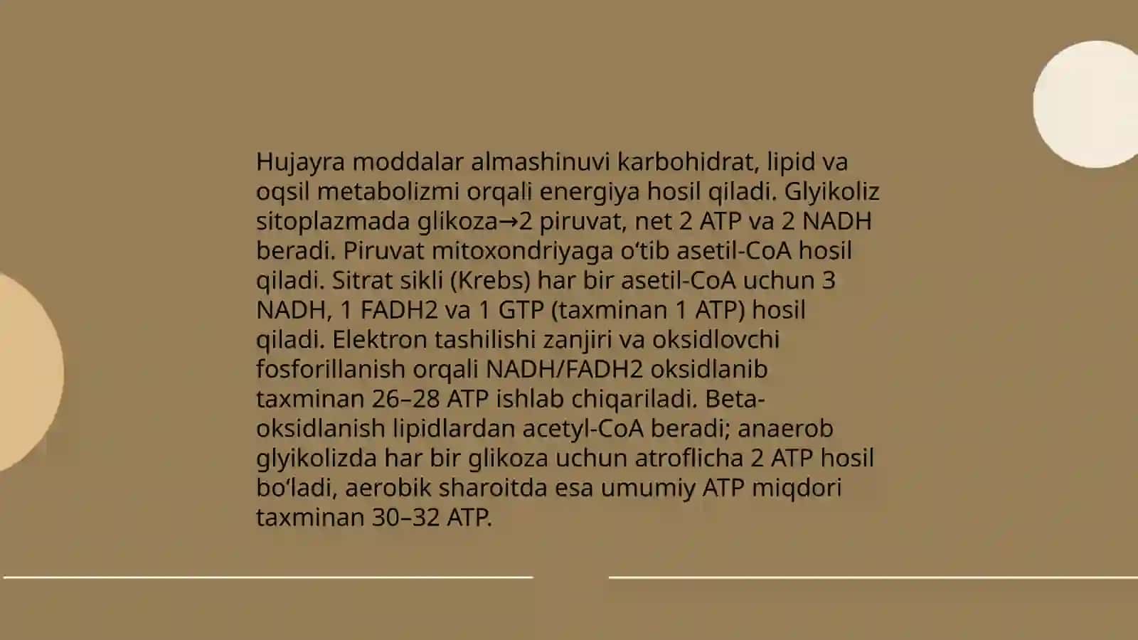 Hujayra moddalar almashinuvi va energiya ishlab chiqarish mexanizmlari 3