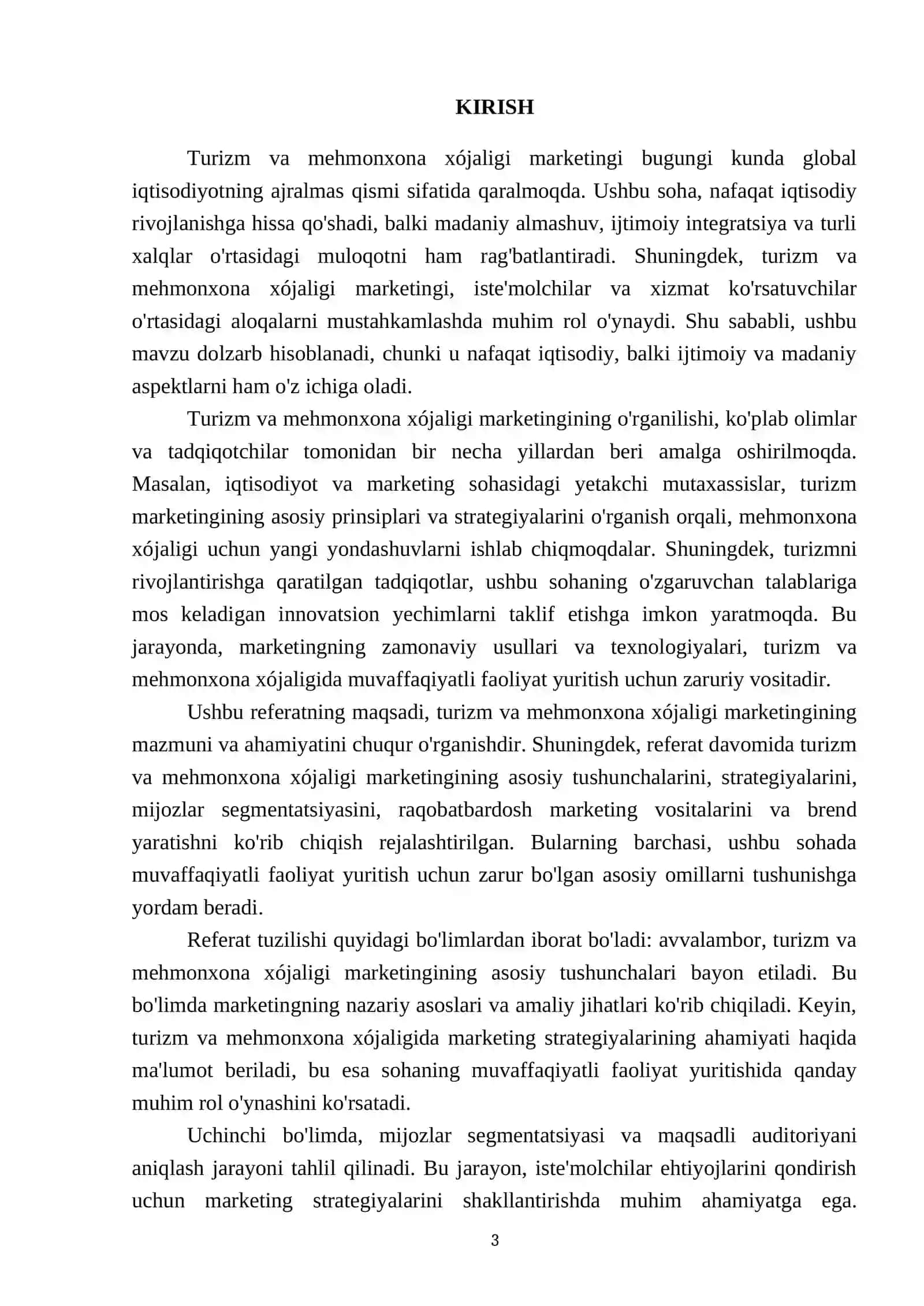 Turizm va mehmonxona xójaligi marketingining mazmuni va ahamiyati 3