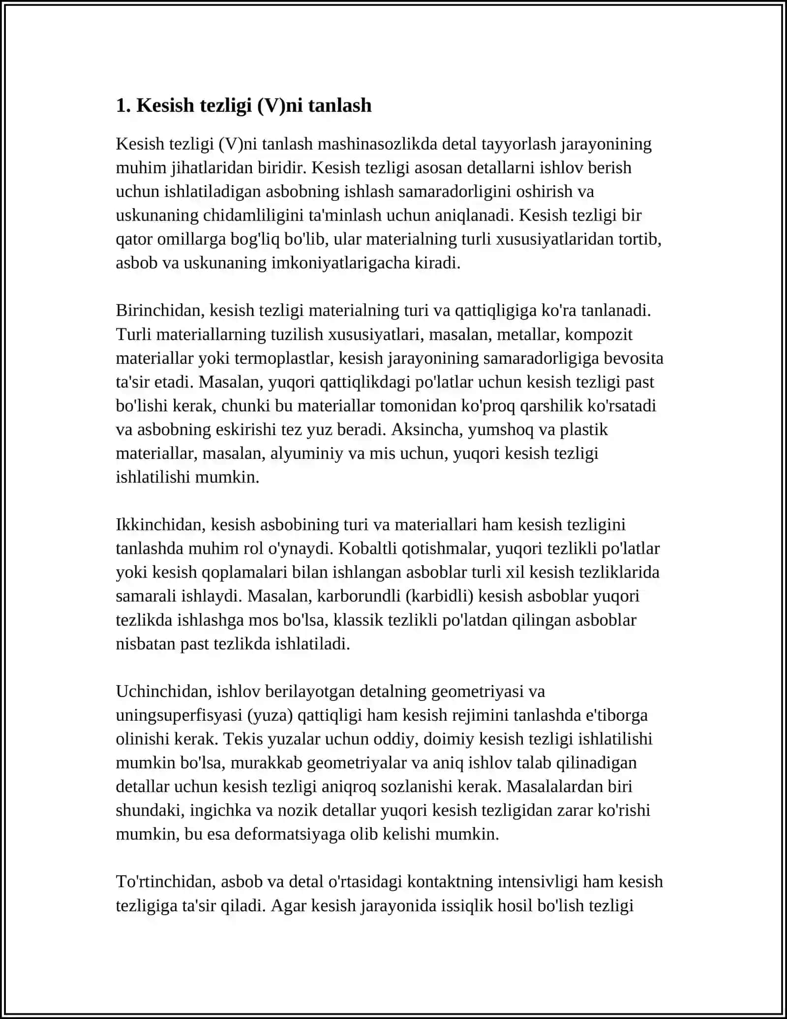 MASHINASOZLIKDA DETALLAR TAYYORLASHDA TURLI OPERATSIYALAR UCHUN KESISH REJIMLARINI TANLASH 3