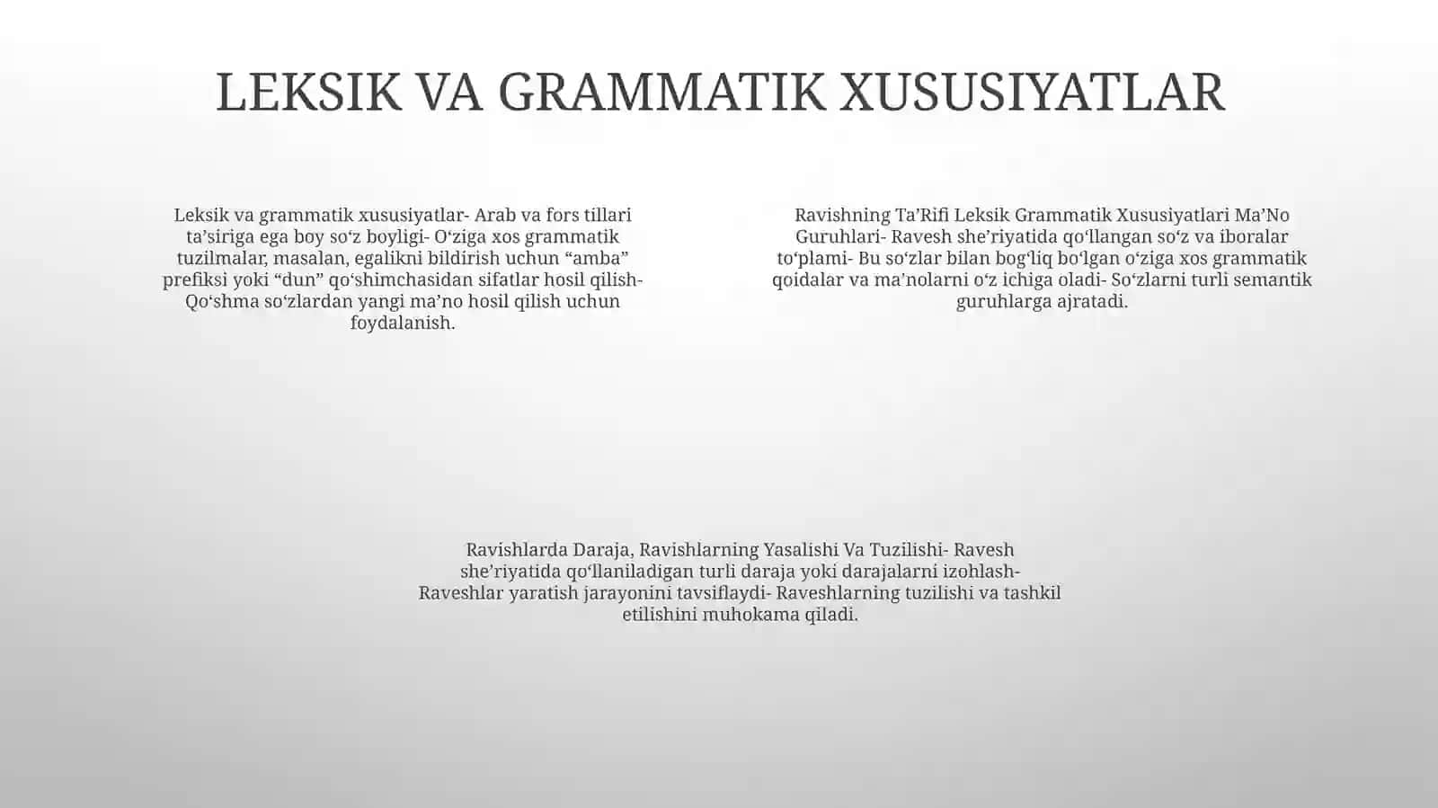 Ravishning TaʼRifi Leksik Grammatik Xususiyatlari MaʼNo Guruhlari.Ravishlarda Daraja, Ravishlarning Yasalishi Va Tuzilishi 3