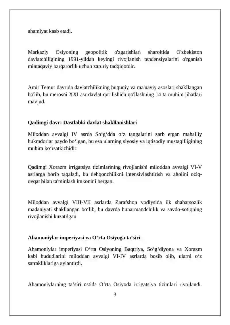 O‘zbek davlatchiligining tarixiy bosqichlari (O‘zbekiston hududidagi davlatlar tarixi misolida) 3