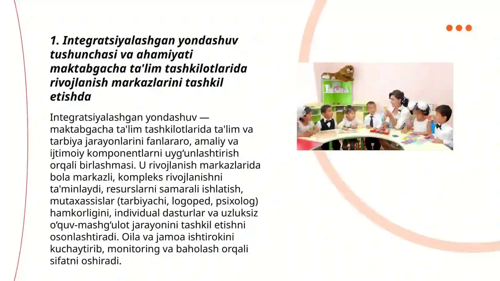 Maktabgacha ta‘lim tashkilotlarda rivojlanish markazlari tashkil etishga integratsiyalashgan yondashuv 3