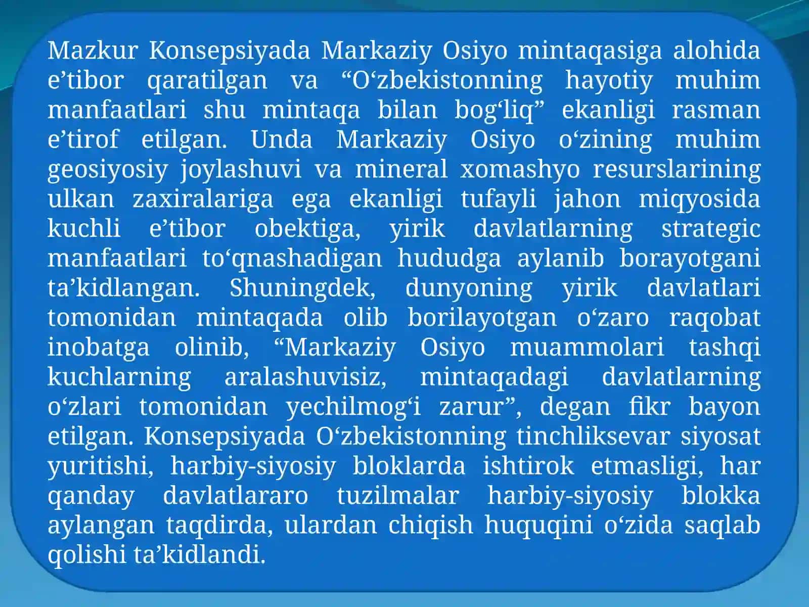 8-mavzu. O‘zbekiston va jahon hamjamiyati 3