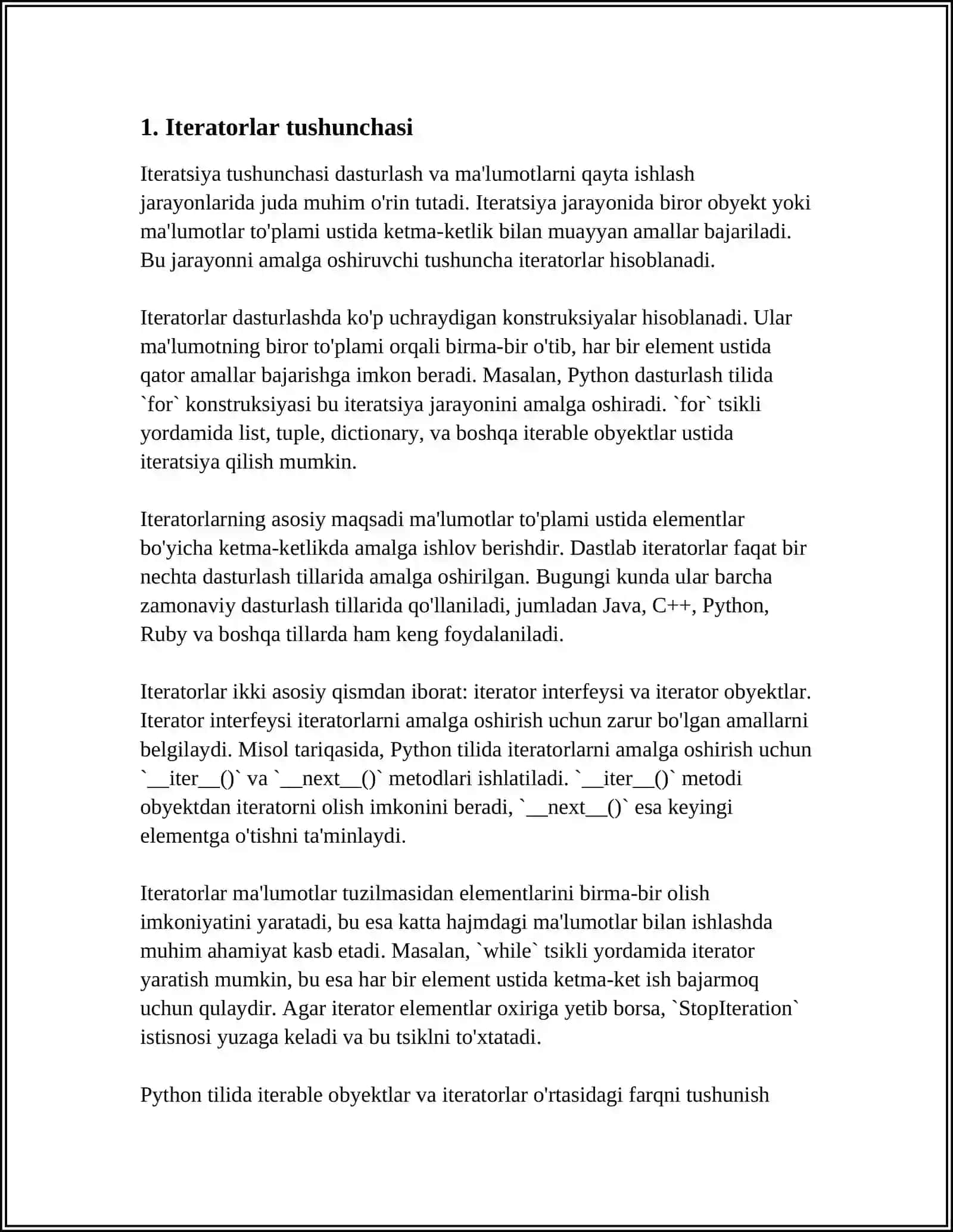 ITERATORLAR VA ULARNING TURLARI 3