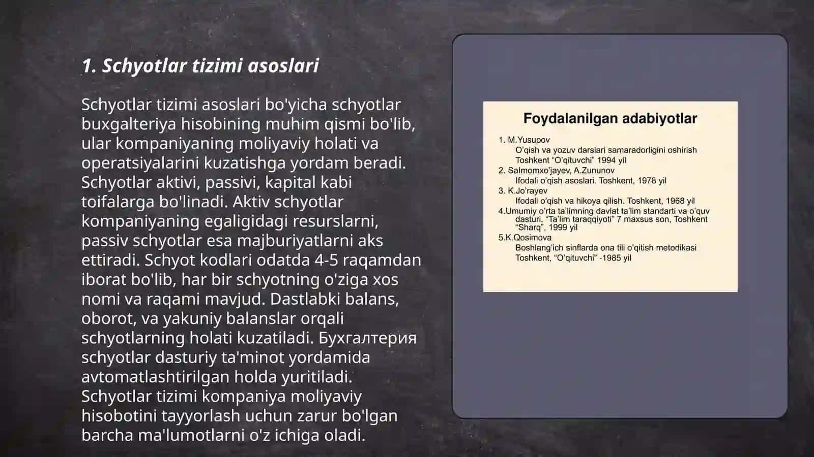 Schyotlar tizimi va buxgalteriya balansi moddalrining o'zaro bog'liqligi 3