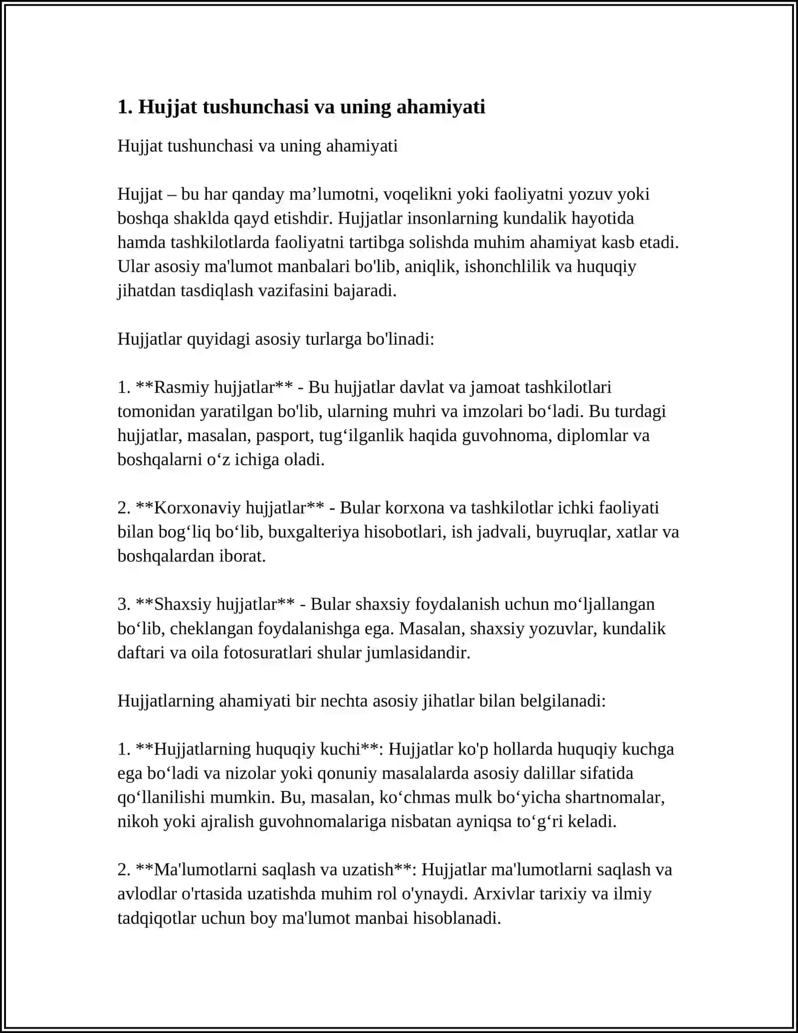Hujjat Turlari va Xususiyatlari 3