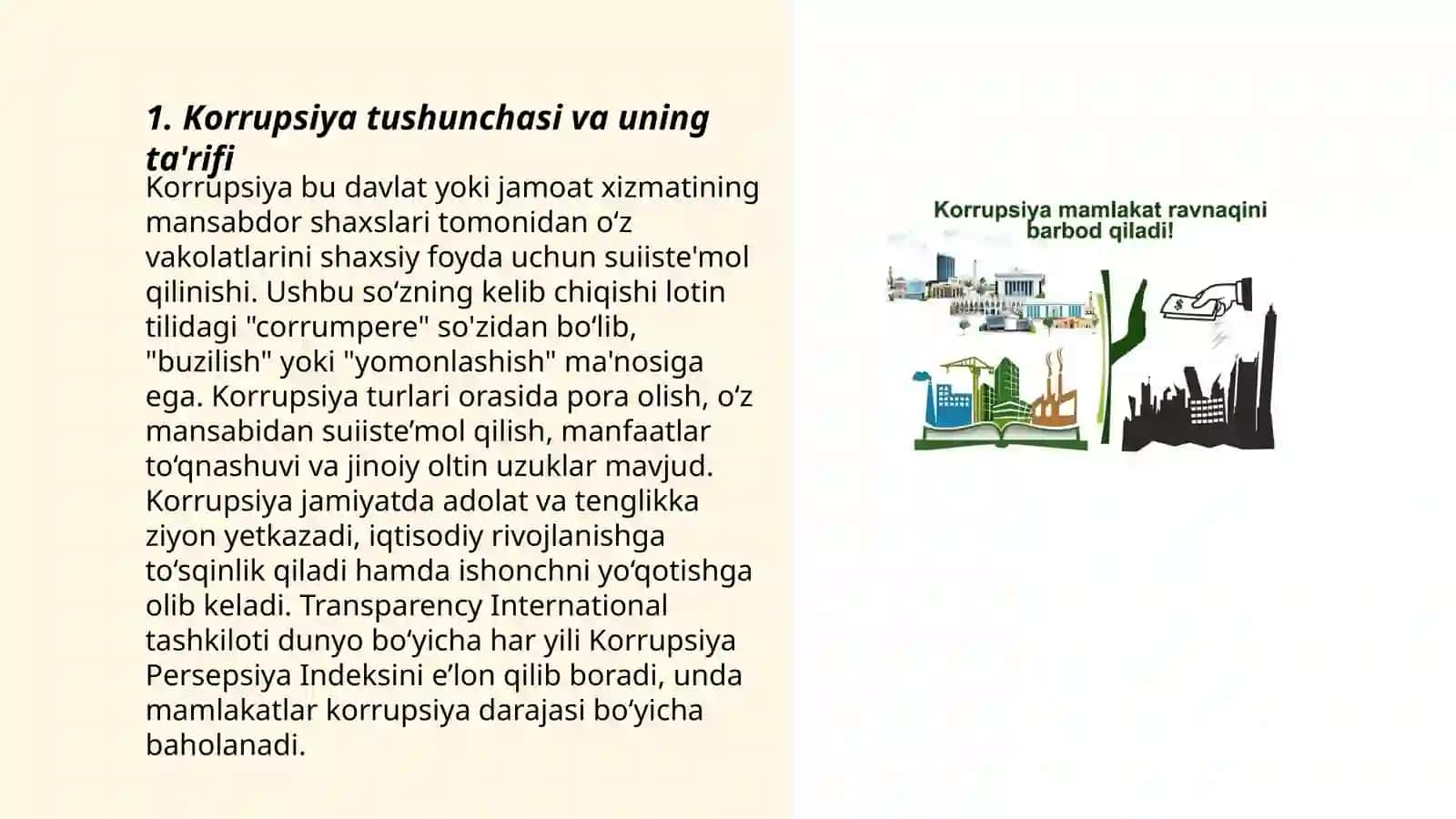 "Korrupsiya" tushunchasi va uning mazmun mohiyati. Korrupsiyaga qarshi kurashishning asosiy mexanizmlari 3
