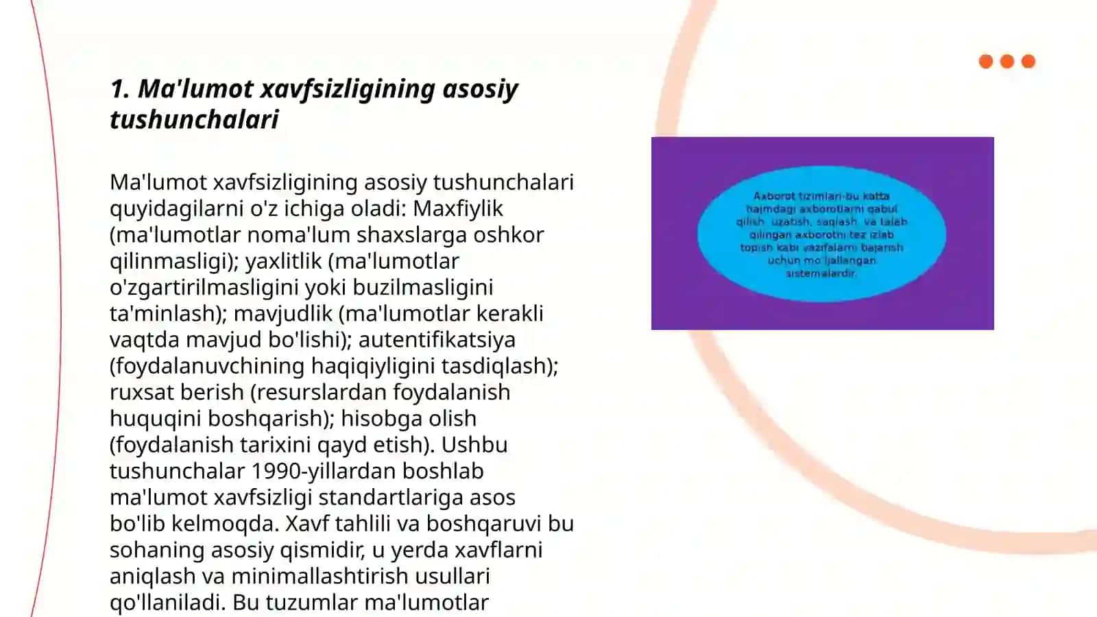 Axborot tizimlarida ma’lumotlarga nisbatan tahdidlar va ular himoyasini tashkil etish chora-tadbirlari 3