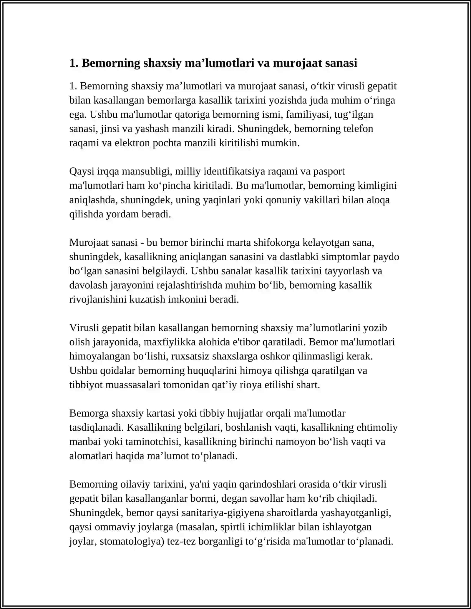 OʻTKIR VIRUSLI GEPATIT BILAN KASALLANGAN BEMORLARGA KASALLIK TARIXINI YOZISH 3