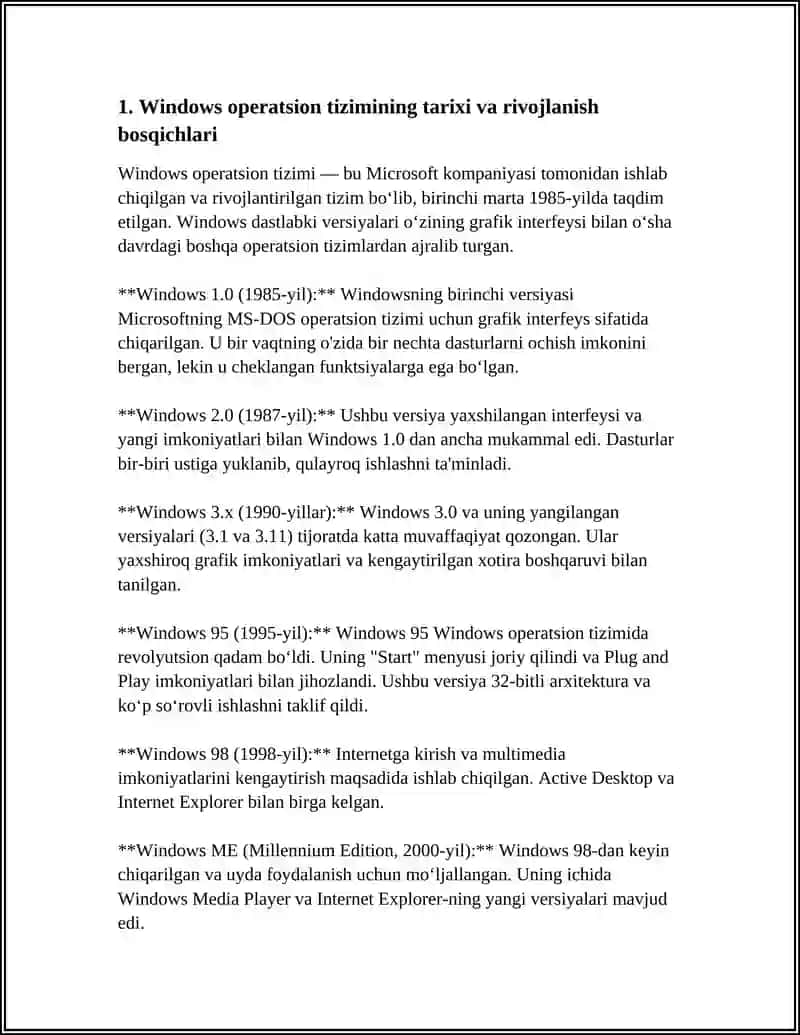 WINDOWS APERATSION TIZIMI TARIXI VA UNDA ISHLASH ASOSLARI 3