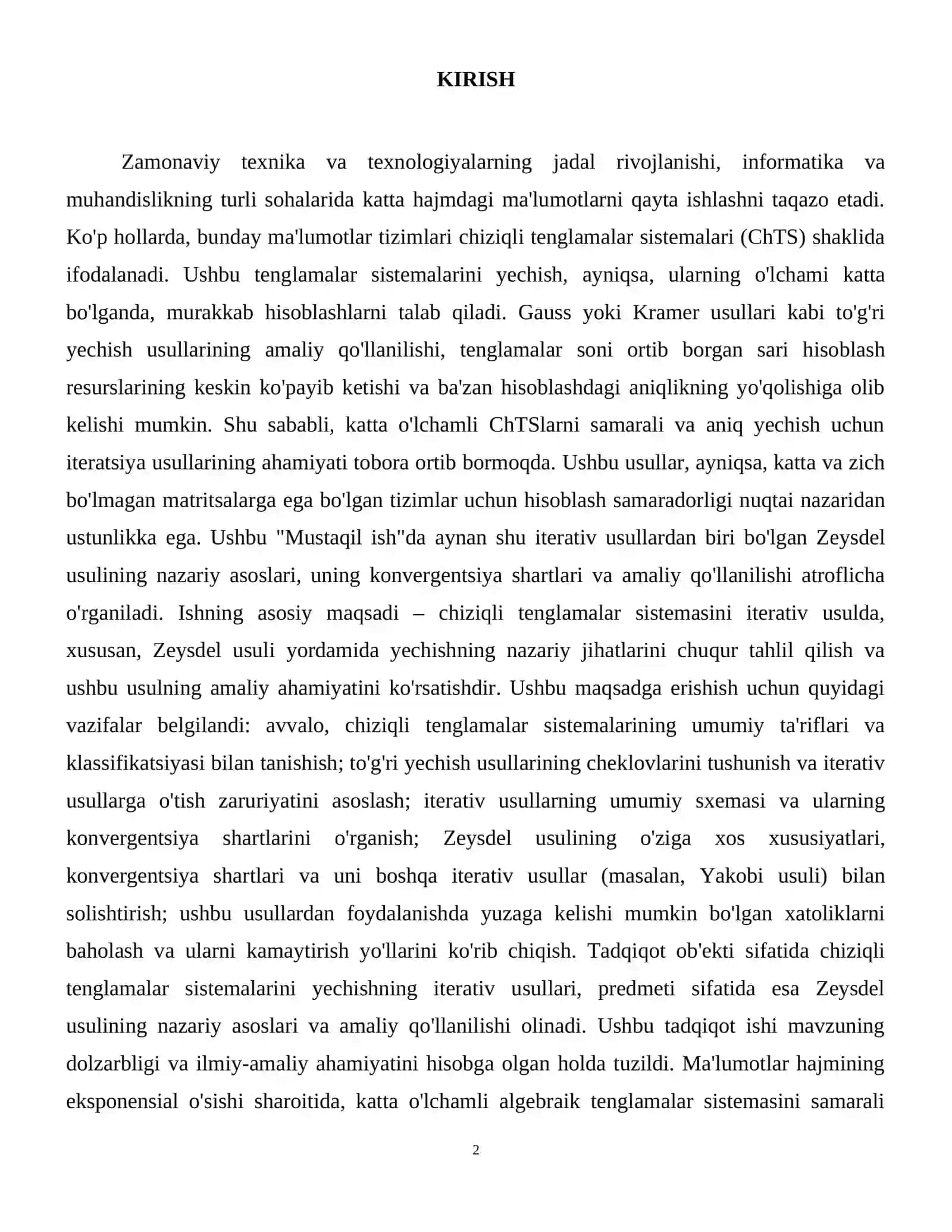Chiziqli tenglamalar sistemasini iteratsiya usuli bilan yechish. Zeydel usuli. 3