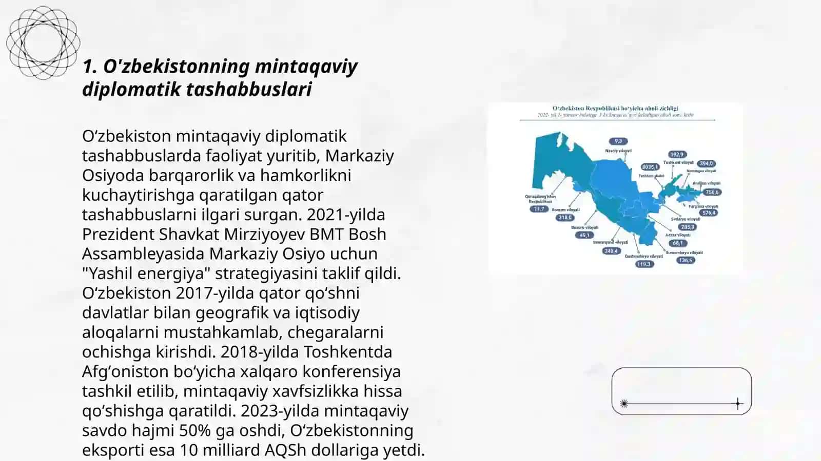 O'zbekistonning Markaziy Osiyoda tinchlik va barqarorlikni ta'minlashdagi o'rni 3