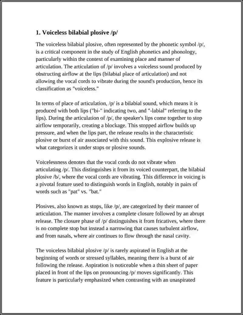 Voiceless bilabial plosive /p/ 3