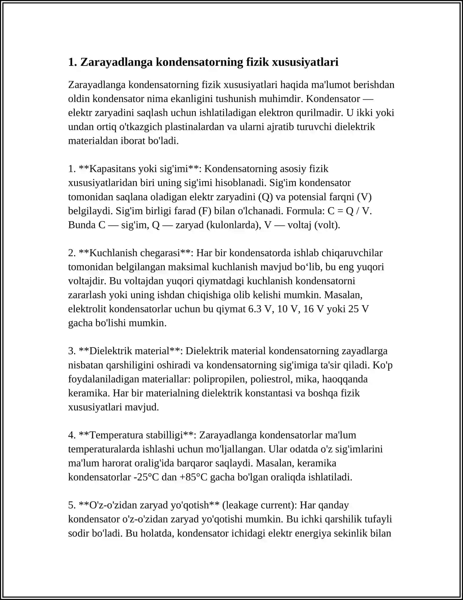 Zarayadlanga Kodensator Energiyasi 3