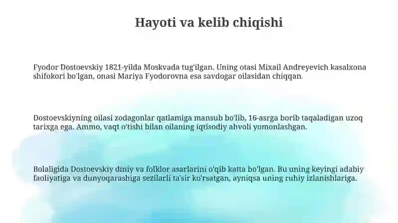 Fyodor Mixaylovich Dostoyevskiy hayoti va ijodi 3