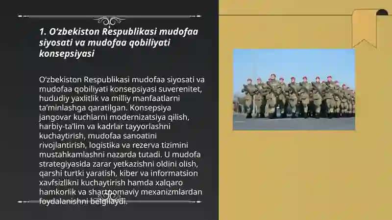 Oʻzbekiston Respublikasi mudofaa siyosati va mudofaa qobiliyati konsepsiyasi 3