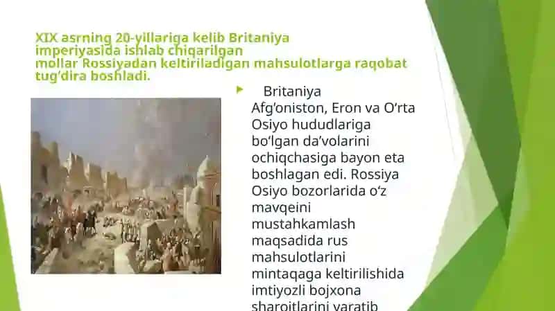 XIX-asr oxiri hamda XX-asr boshlarida O’rta osiyo davlatlarini Rossiya tomonidan bosib olinishi 3