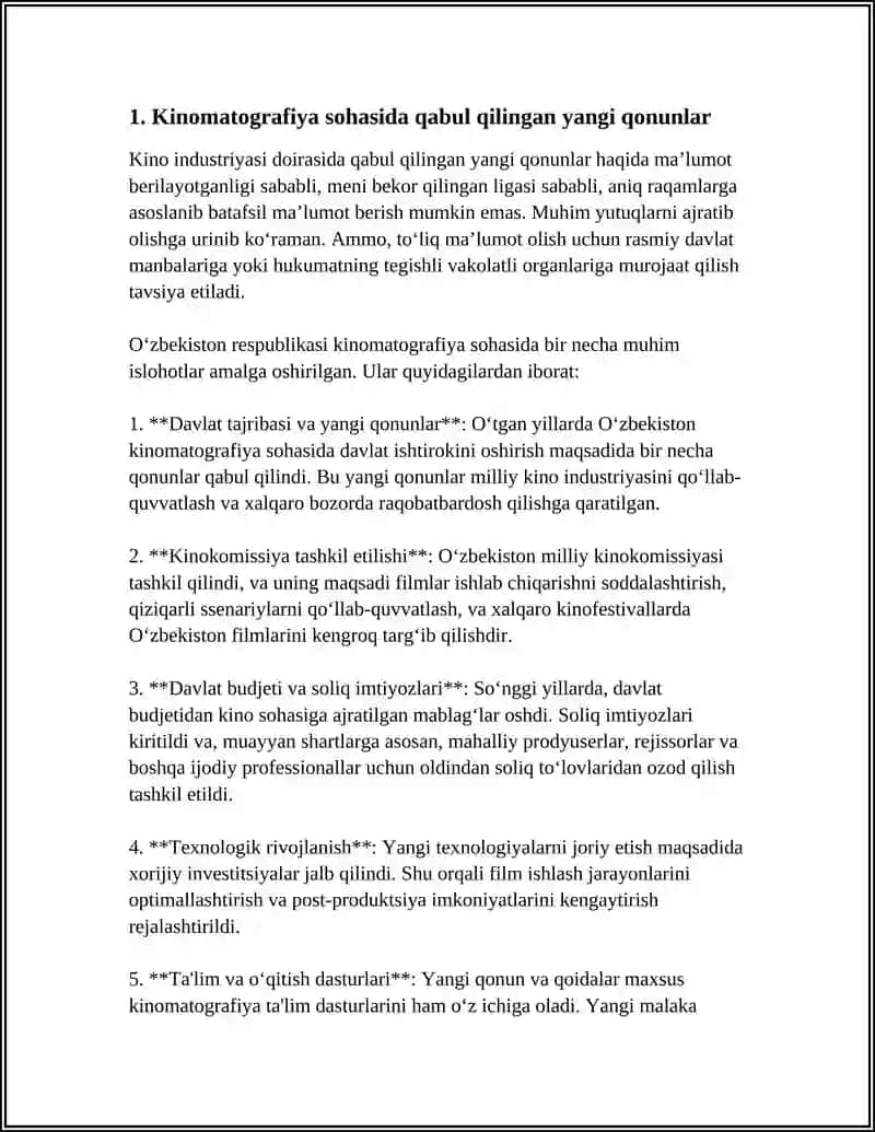 O‘ZBEKISTON RESPUBLIKASI KINOMATAGRAFIYA AGENTLIGI FAOLIYATIDA SO'NGI BESH YILDA AMALGA OSHIRILGAN O'ZGARISHLAR VA YANGILIKLAR 3