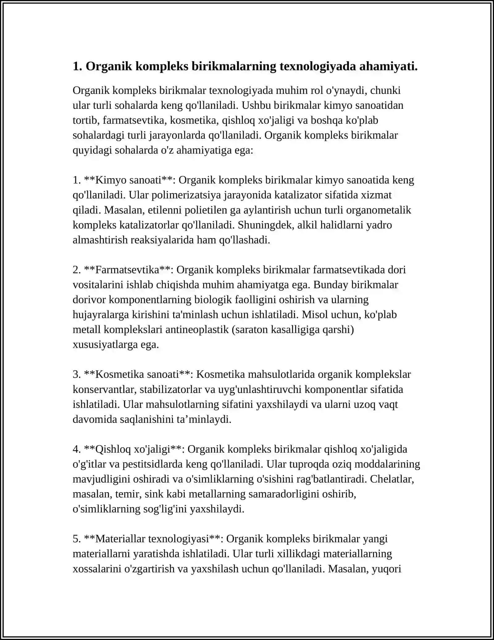 Organik kompleks birikmalarning texnologiyada qo‘llanilishi 3