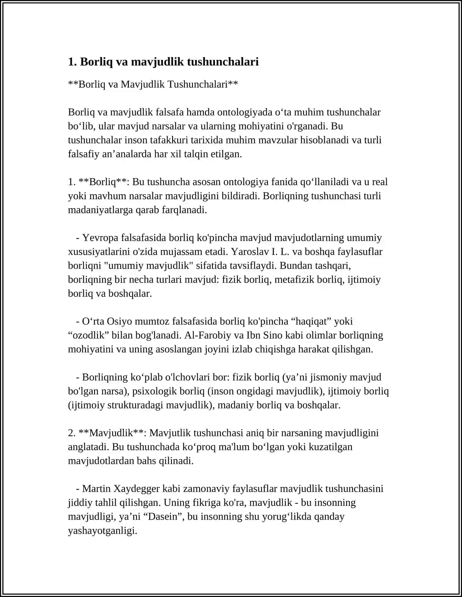 BORLIQ FALSAFASI.ONTOLOGIYA 3