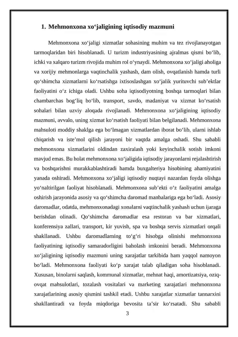 Mehmonxona xizmatlarini ko’rsatuvchi sub’ektlarda buxgalteriya hisobi 3