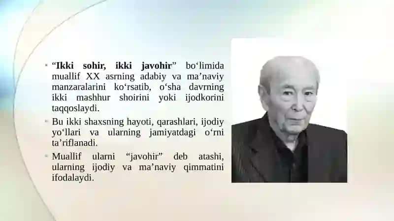 N.Karimovning ,,XX asr manzaralari"kitobidan " ikki sohir, ikki javohir" bo'limi. 3