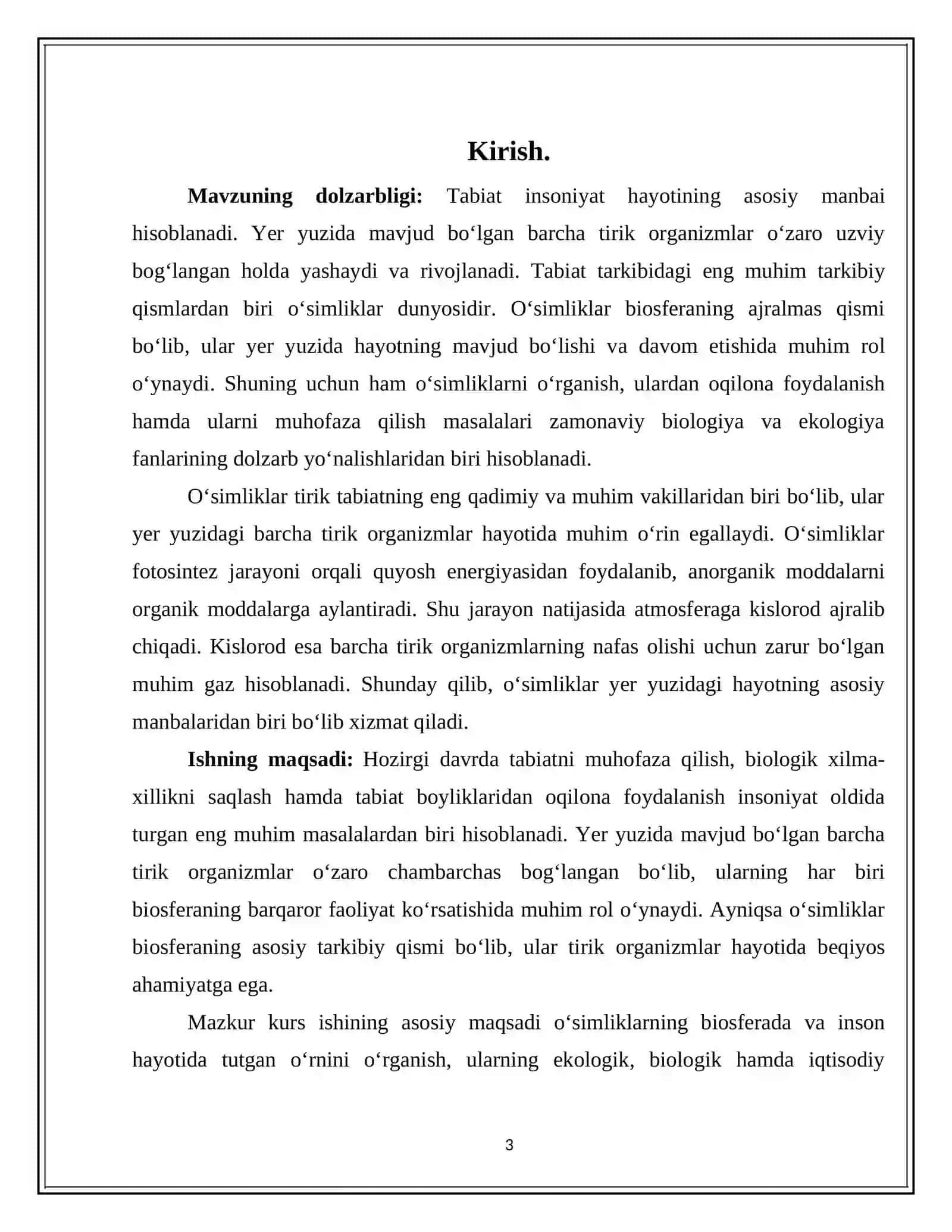 O’simliklarning inson va biosferada tutgan o’rni va muhofazasi 3