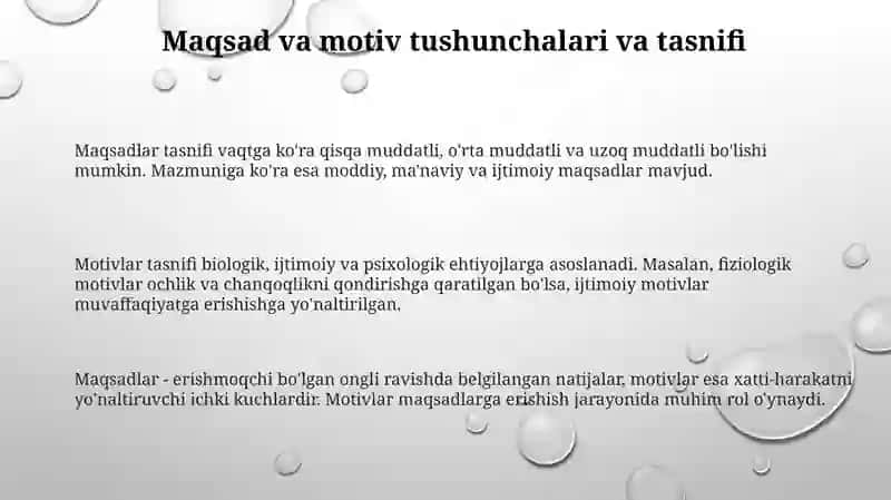 Maqsad va motivlarni o'ziga xosligini o'rganish 3