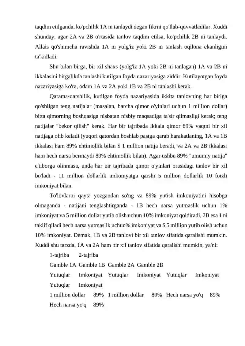 Istiqbol nazariyasi va “Allais” paradoksi 3