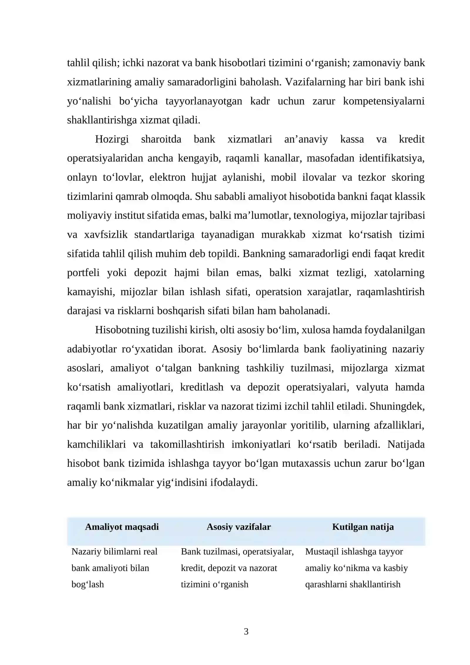 bank ishi amaliyot hisoboti 3
