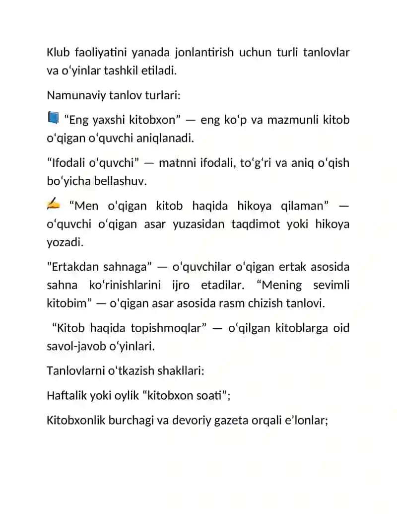 "Eng yaxshi kitobxon" klubini yaratish uchun tavsiyalar 3