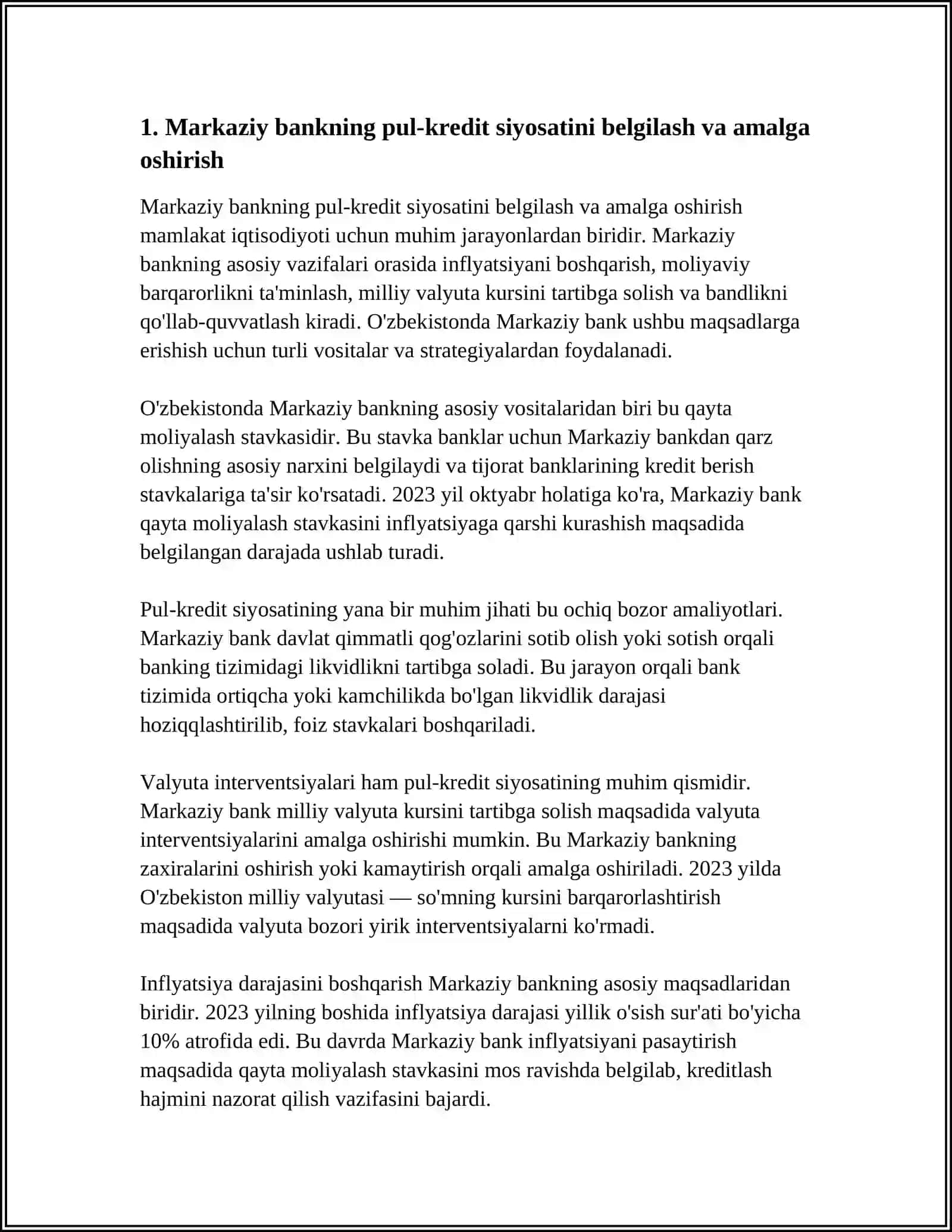 MARKAZIY BANKNING PUL SOHASIDAGI VAZIFALARI 3