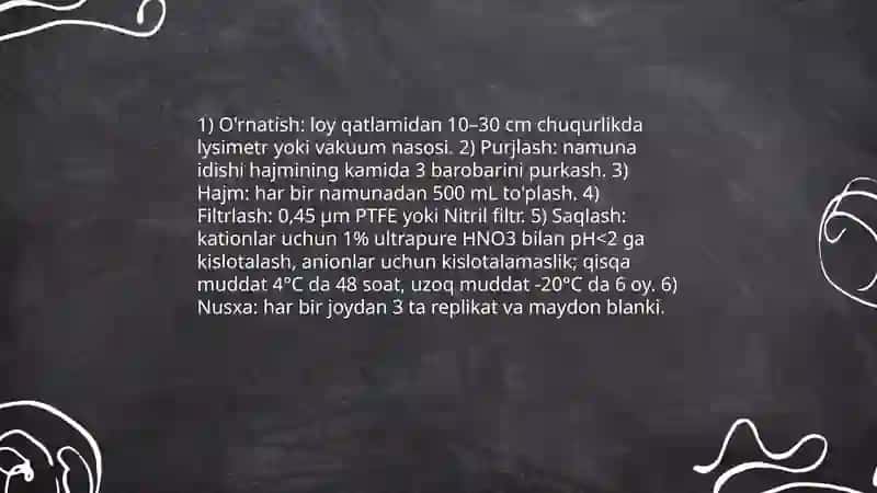 Tuproq suvning ifodalanishida ion bog'lanishli birikmalarni aniqlash 3