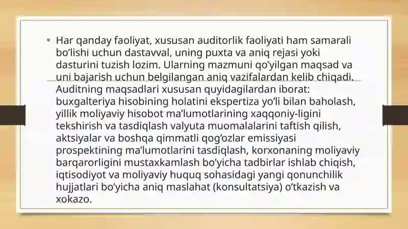 Auditorlik tekshiruvini rejalashtirishning tamoyillari va bosqichlari 3