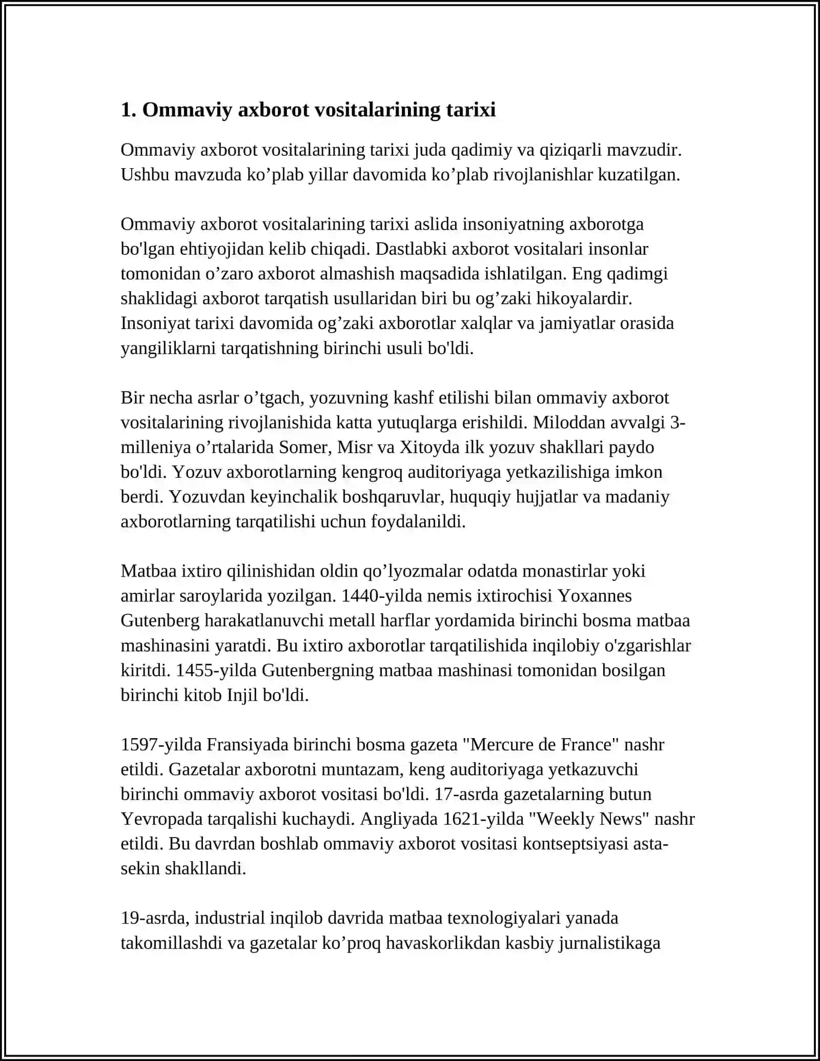 O'ZBEKISTON RESPUBLIKASIDA OMMAVIY AXBOROT VOSITALARINING FAOLIYATI 3
